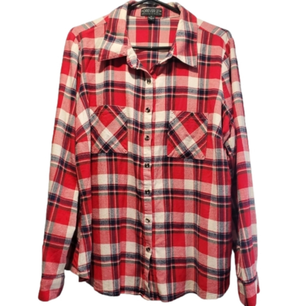 Red Plaid Flannel Shirt Sz 1x - Picture 1 of 4